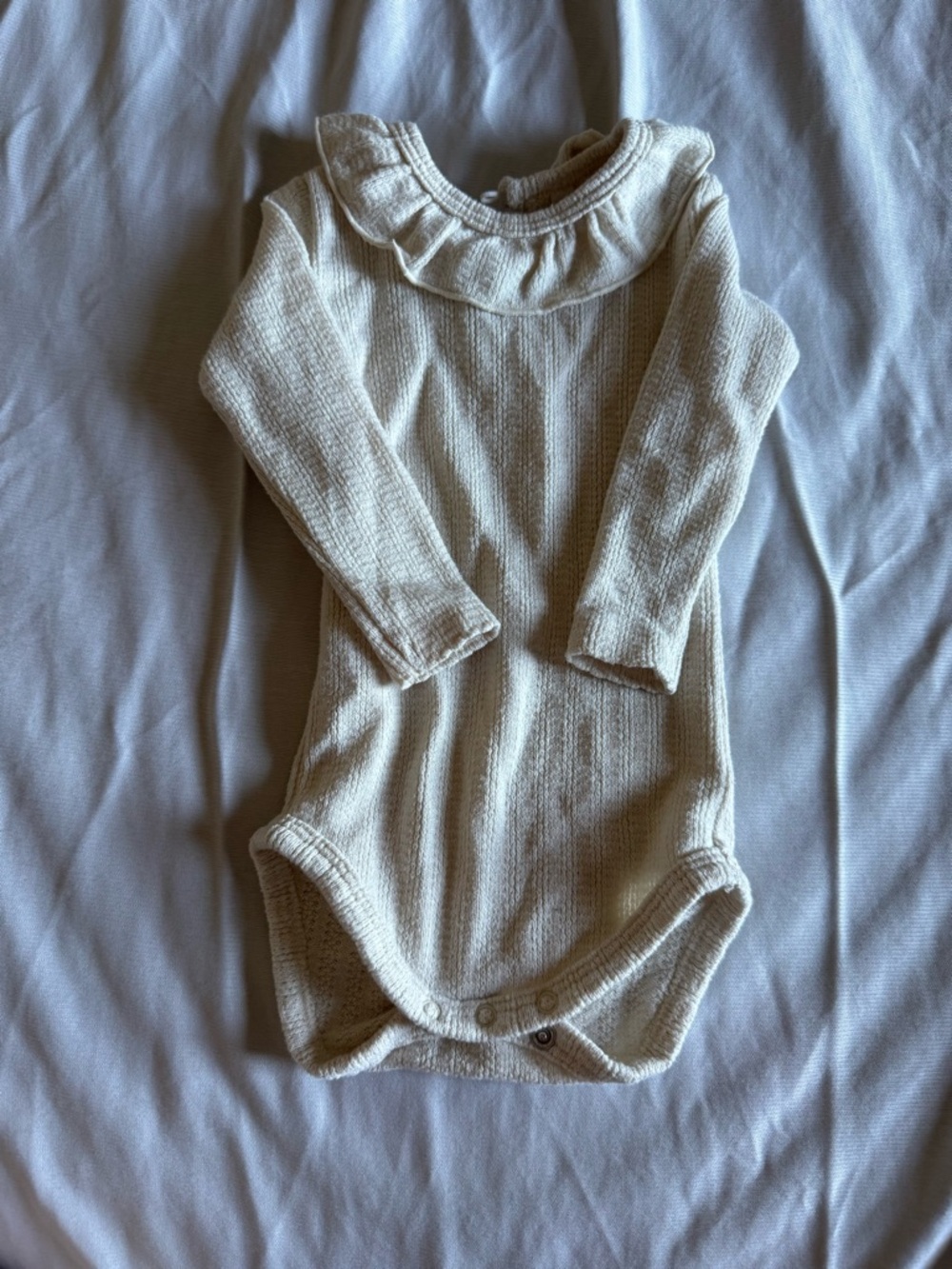 Rylee + Cru Cream Ruffle-Neck Long-Sleeve Baby Bodysuit